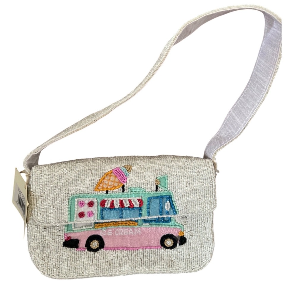 Viral Ice Cream Truck Beaded Shoulder Bag White Background Summer Sweet Theme